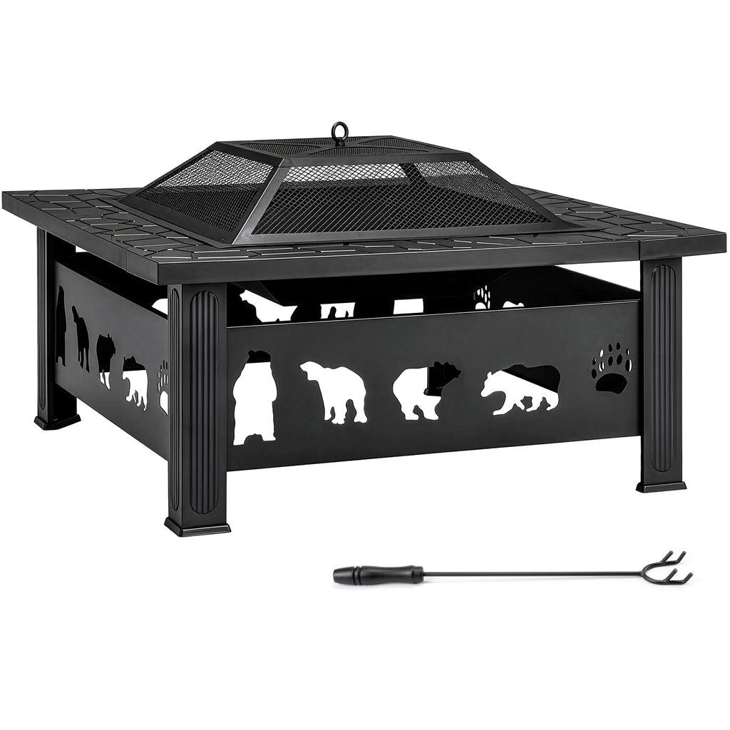 32 Inch Square Wood Burning Fire Pit Table W2896