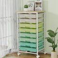 Rolling Storage Cart with 8 Drawers & Wooden Tabletop, Green, White G597257