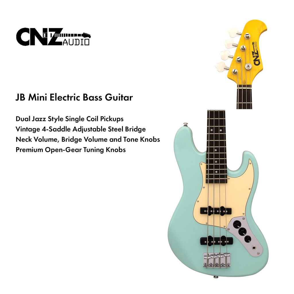 Black Mini Electric Bass Guitar with Maple Neck, Rosewood Fingerboard & White Pickguard T9635