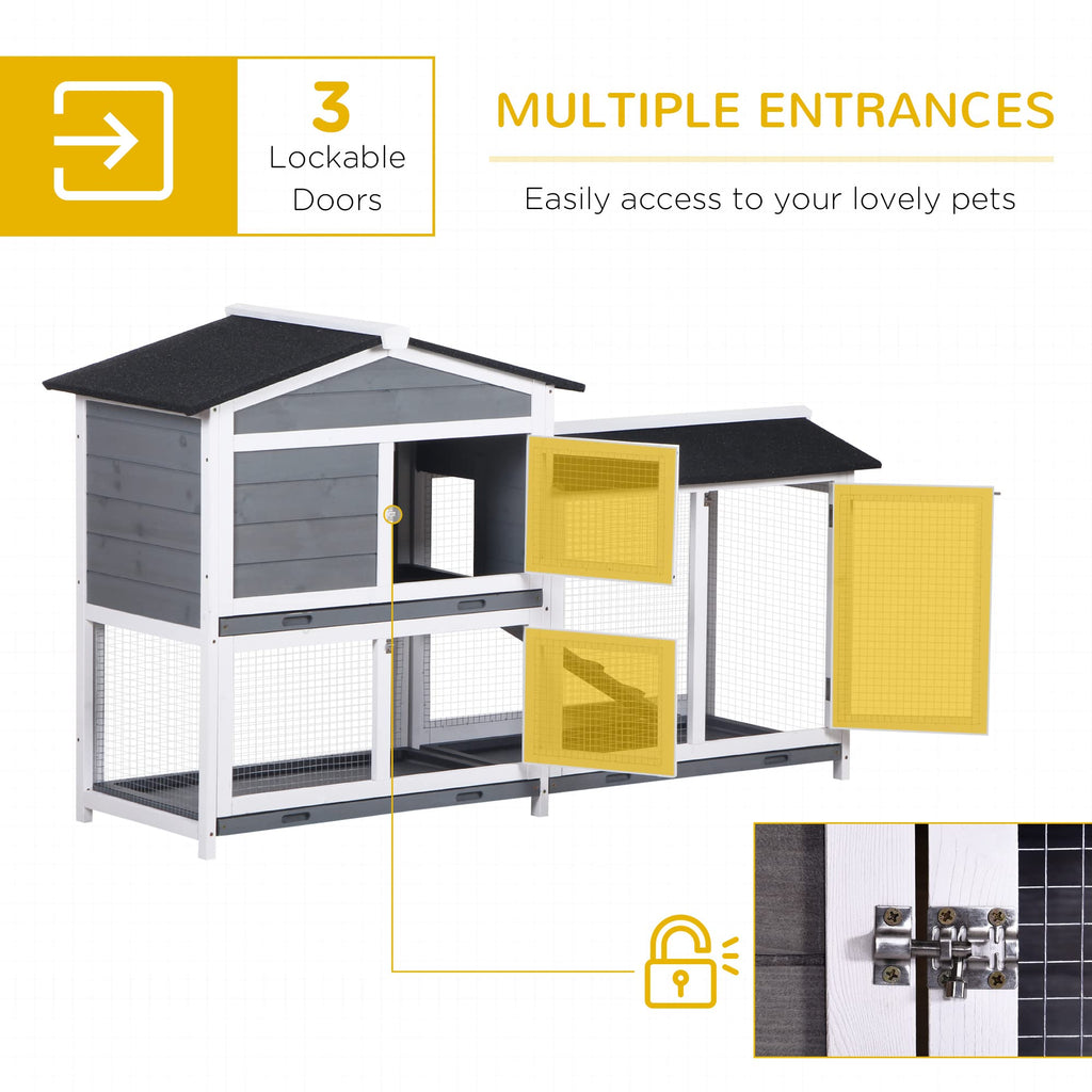 Gray 2-Tier Wooden Rabbit Hutch with Removable Tray O580701