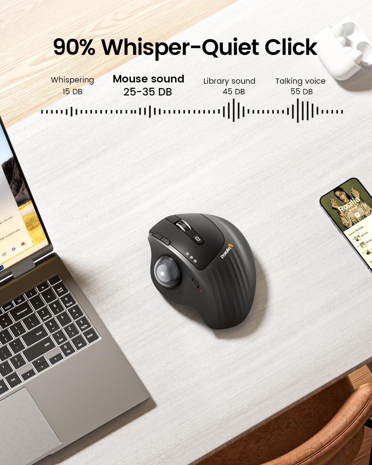 Wireless Rechargeable Gray Trackball Mouse P450