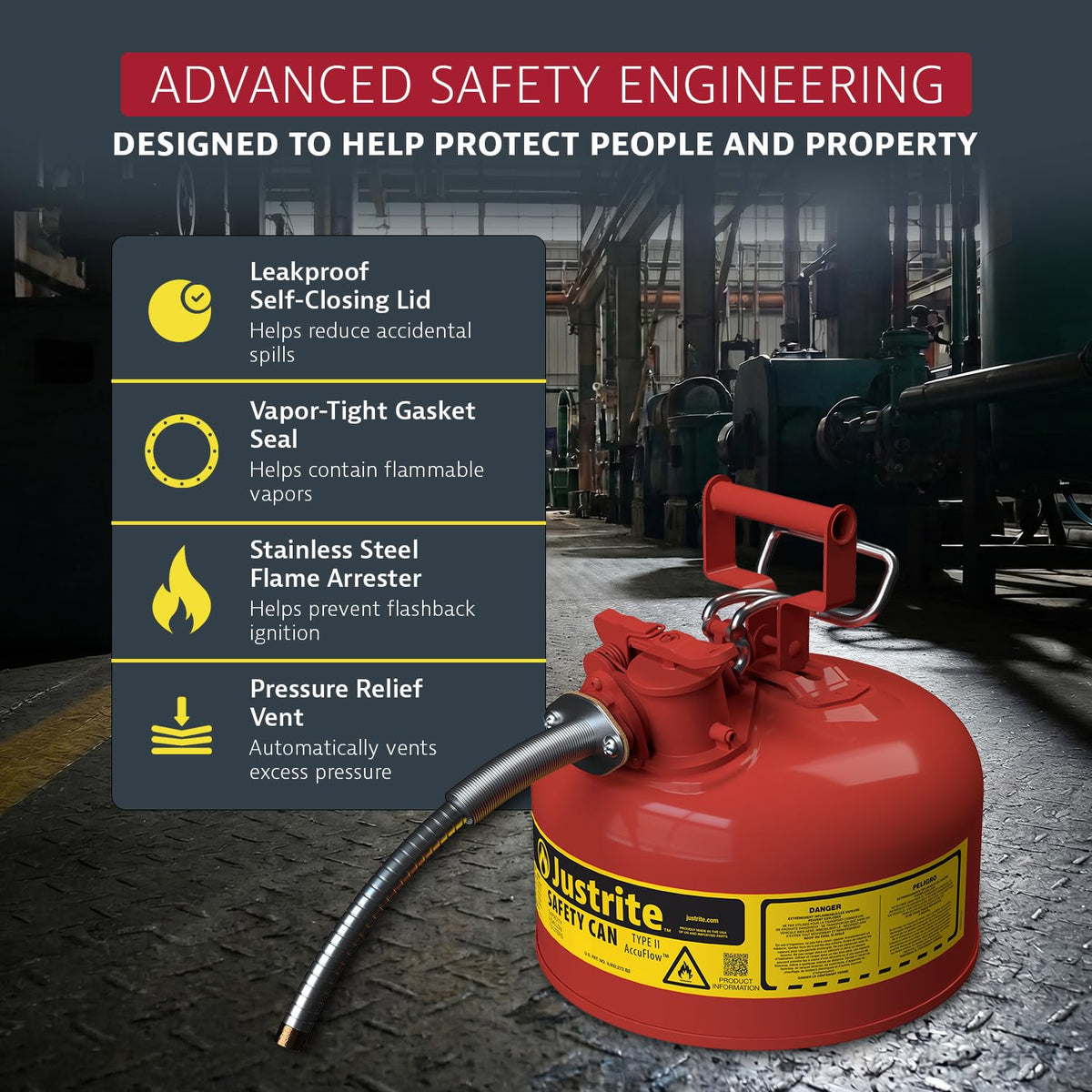 Red Galvanized Steel Gasoline Safety Can R184435