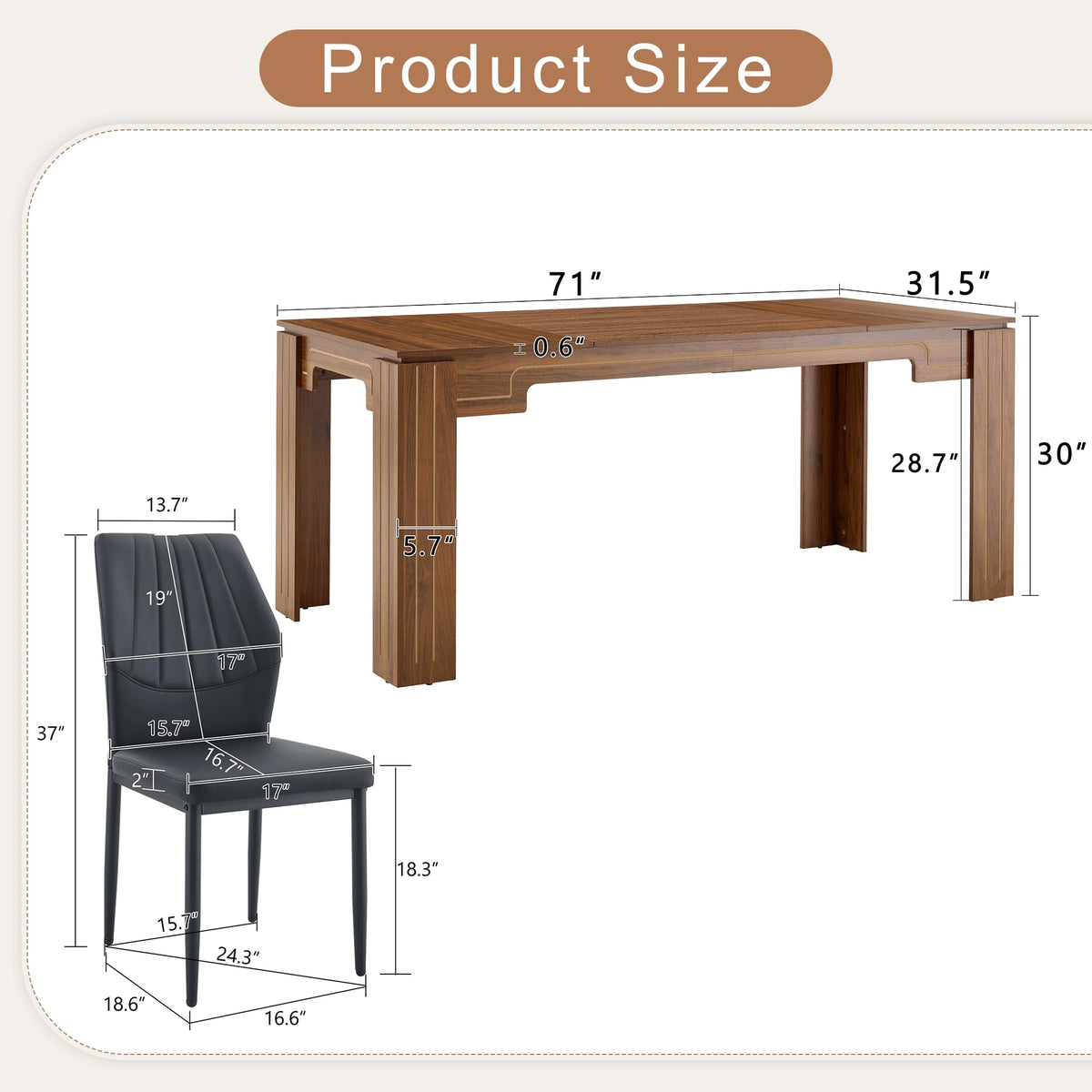 71" Farmhouse Dining Table Set for 8 with PU Leather Chairs Z86197