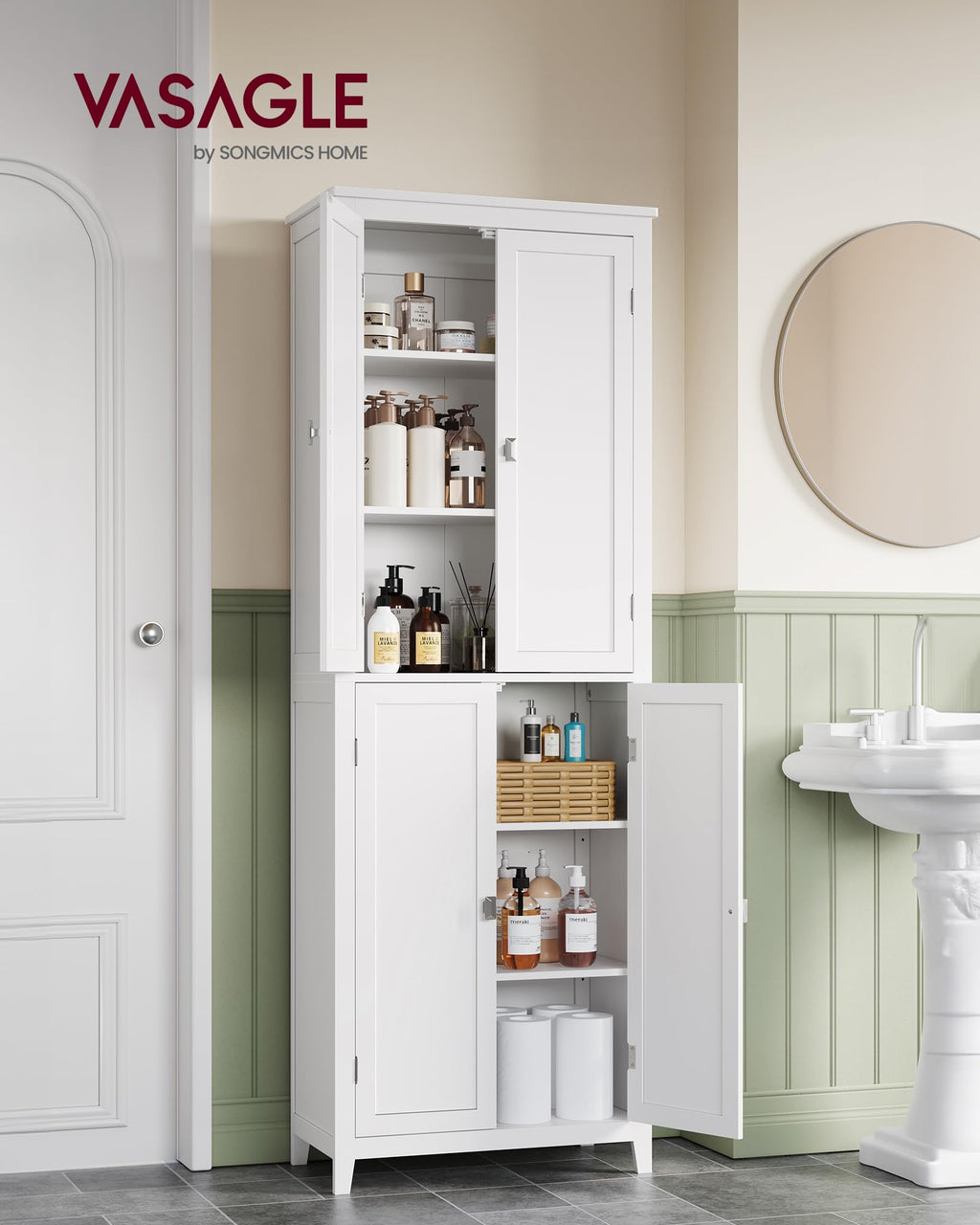 Tall Storage Cabinet with 4 Doors and 4 Adjustable Shelves Y3180