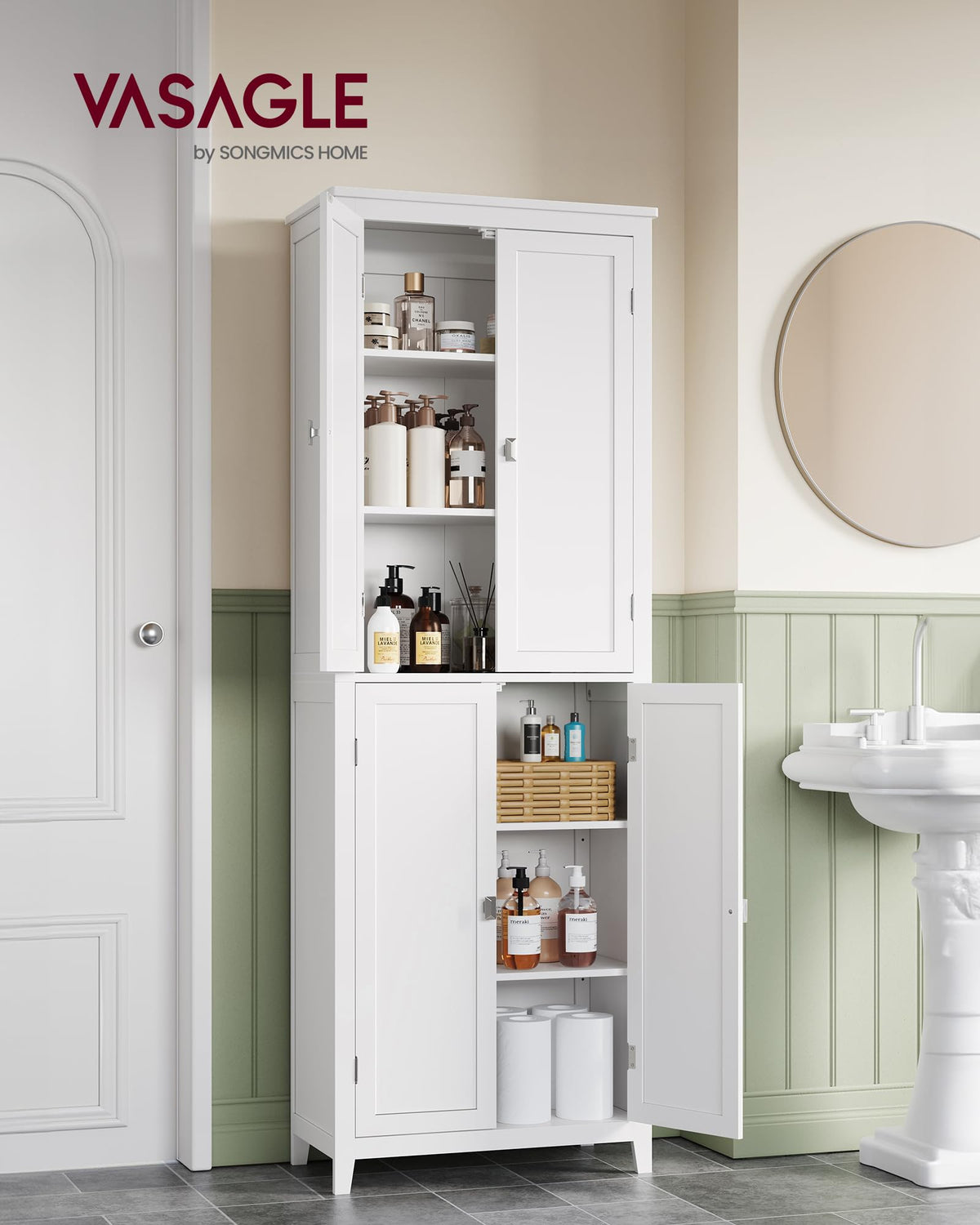 Tall Storage Cabinet with 4 Doors and 4 Adjustable Shelves Y3180