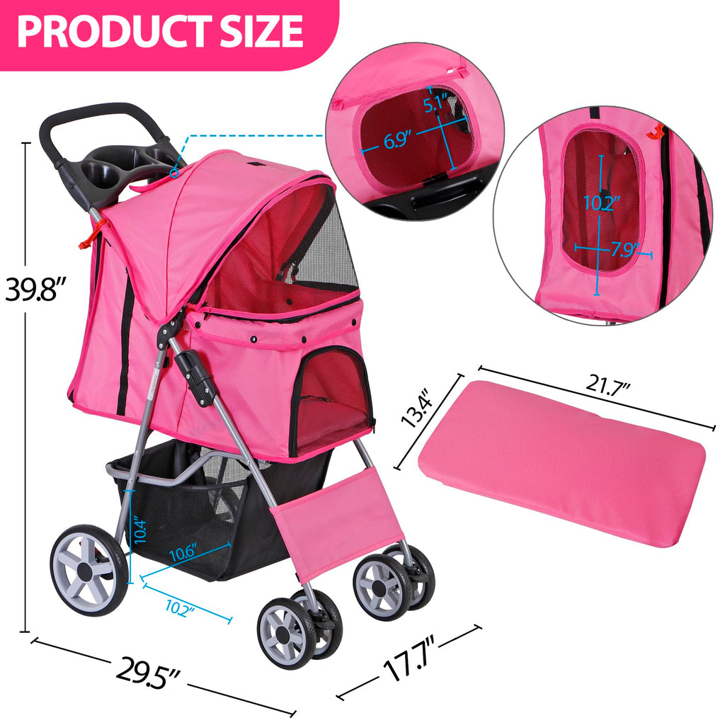 Foldable Pet Stroller with Waterproof Cover, Pink H781633