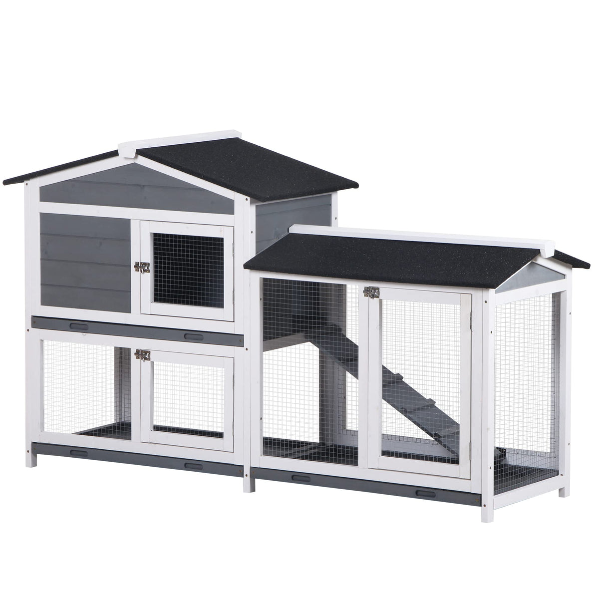 Gray 2-Tier Wooden Rabbit Hutch with Removable Tray O580701