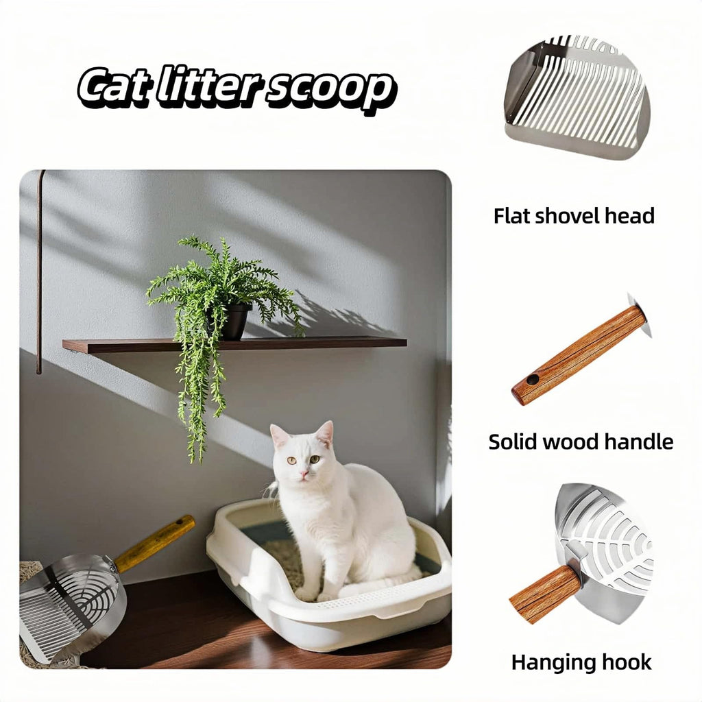 Stainless Steel Cat Litter Scoop with Wood Handle J6198
