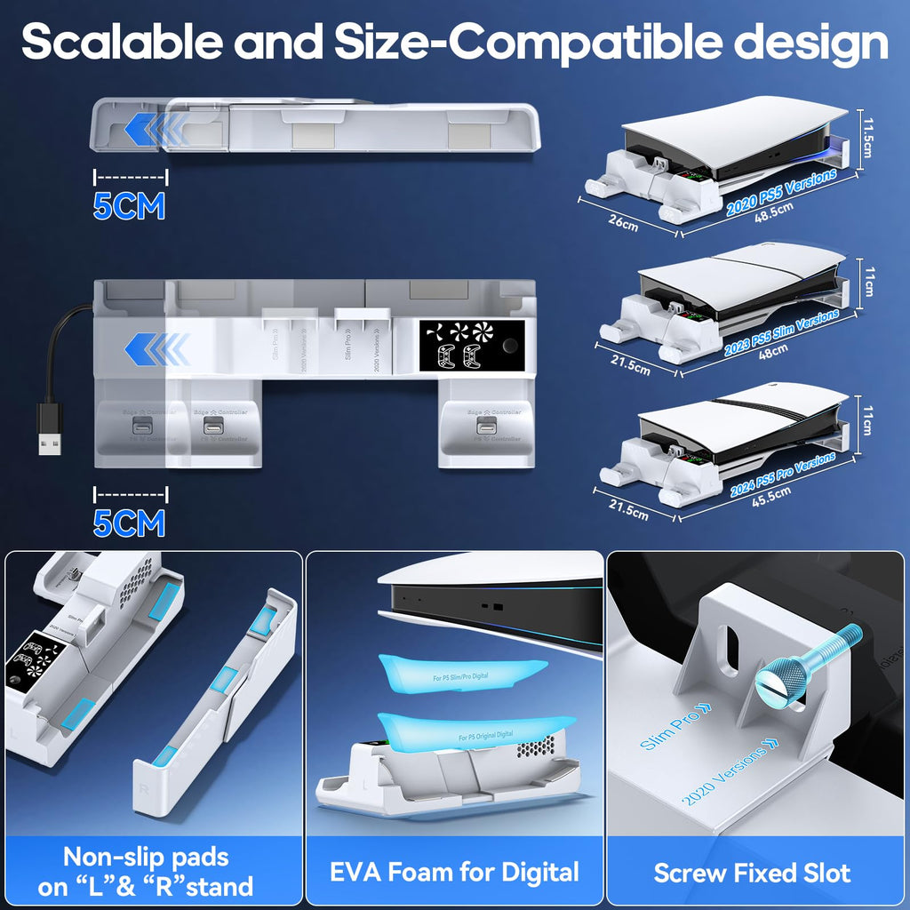 PS5 Horizontal Stand and Cooling Station with Controller Charging Station F16350