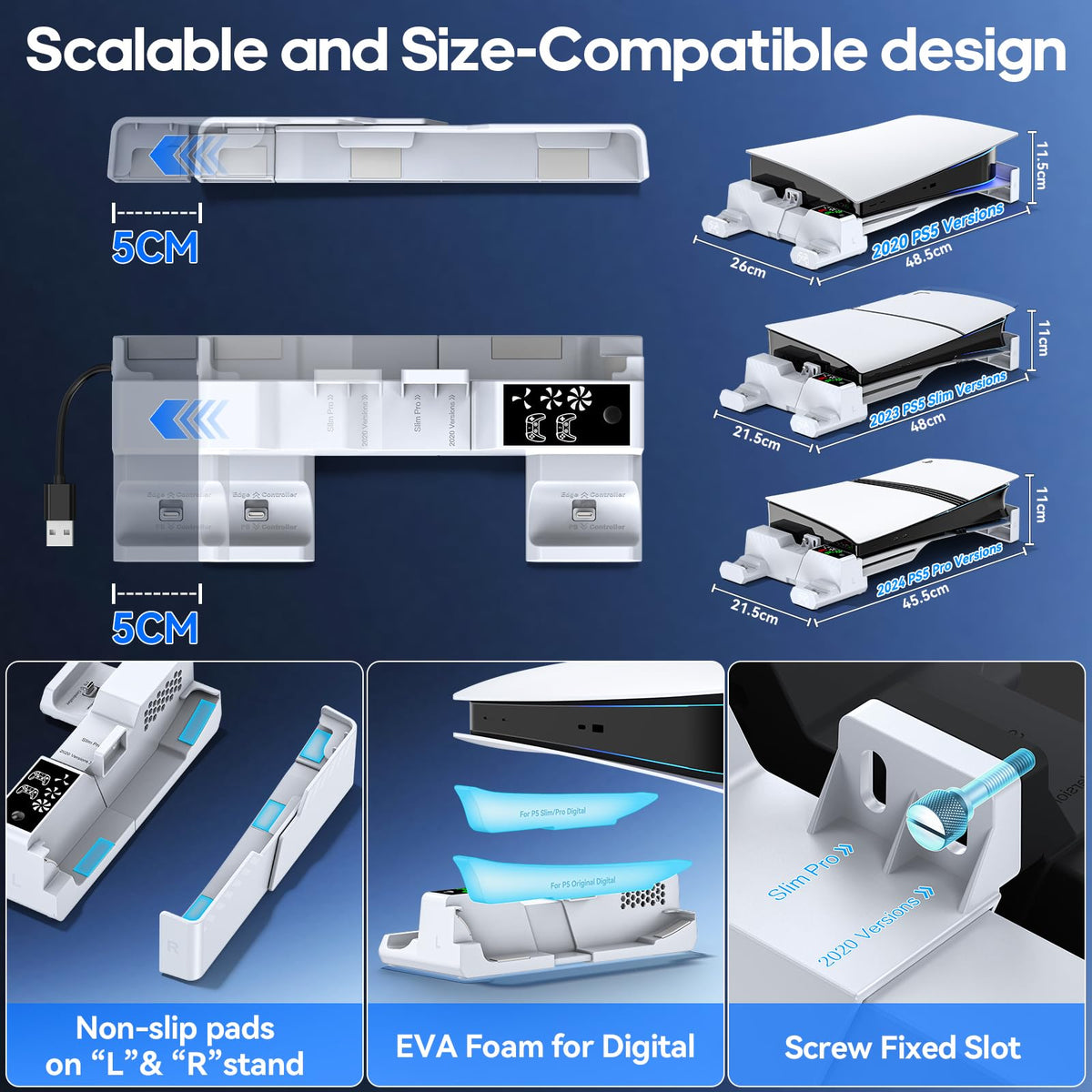 PS5 Horizontal Stand and Cooling Station with Controller Charging Station F16350