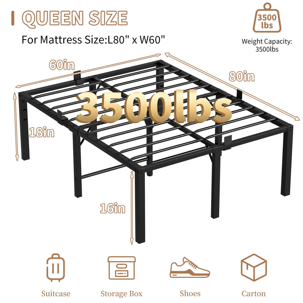 18 Inch Queen Size Black Metal Platform Bed Frame F864479