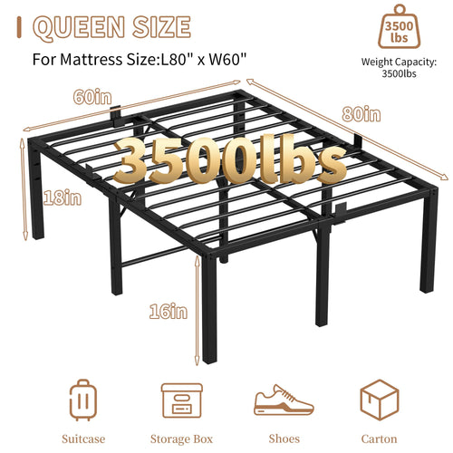 18 Inch Queen Size Black Metal Platform Bed Frame F864479