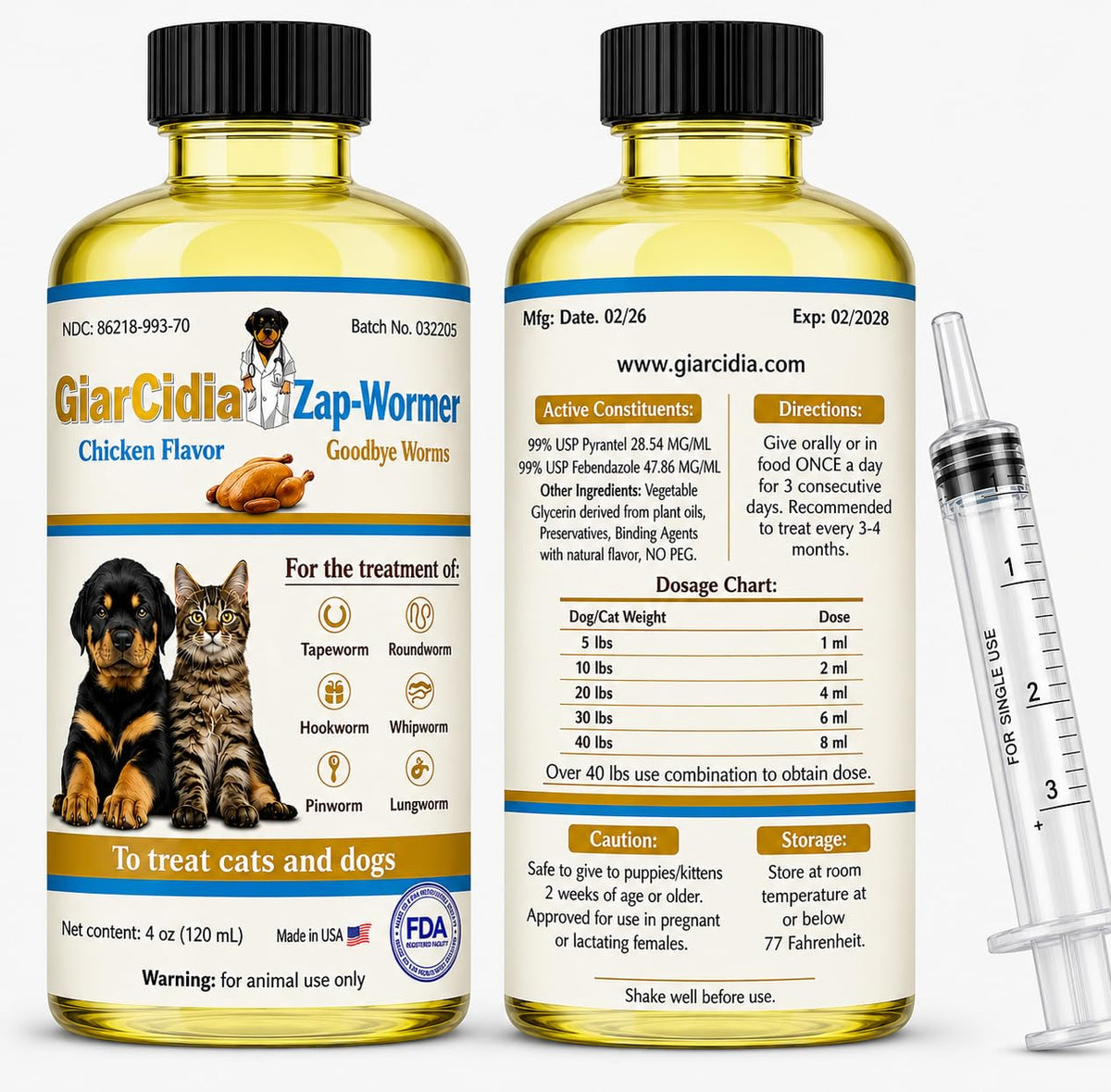 Chicken Flavour Dewormer 120 mL Glass Bottle with Dropper K794699