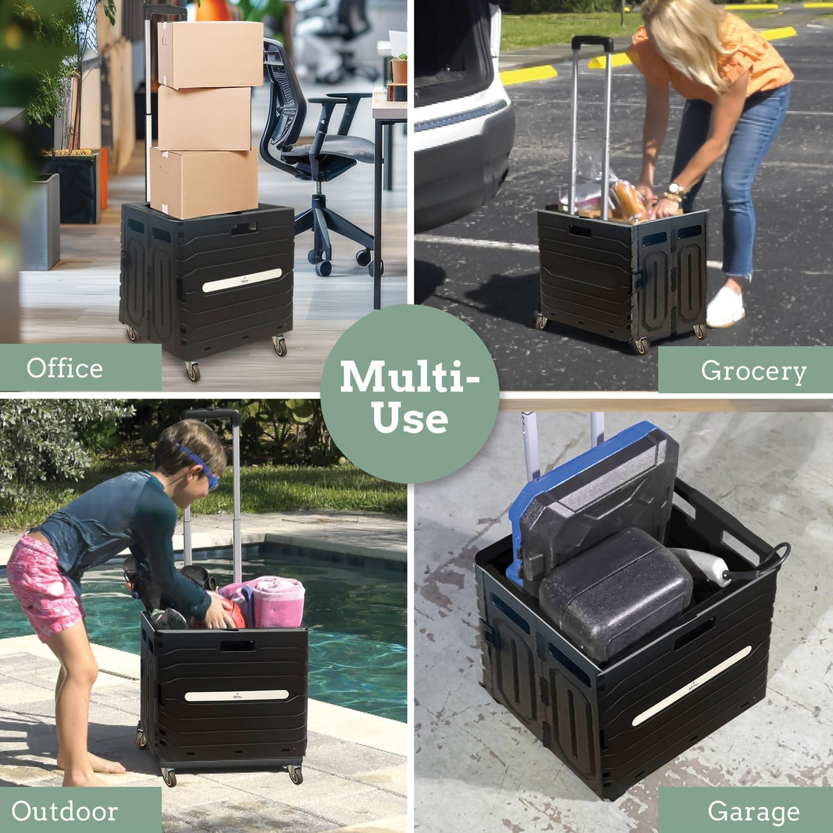 Collapsible Folding Utility Cart with 360° Wheels, Black U1078