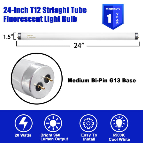 20 Watt T12 Fluorescent Tube Light Bulb Daylight 4 Count E2143