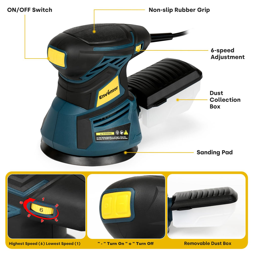 Orbital Sander with 6 Speeds, Dust Collection, 5 in, 3A Corded H6794