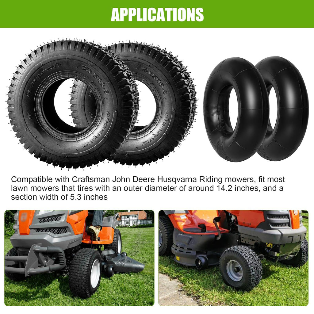 15x6.00-6 Lawn Mower Tire and Inner Tube 2PCS I175