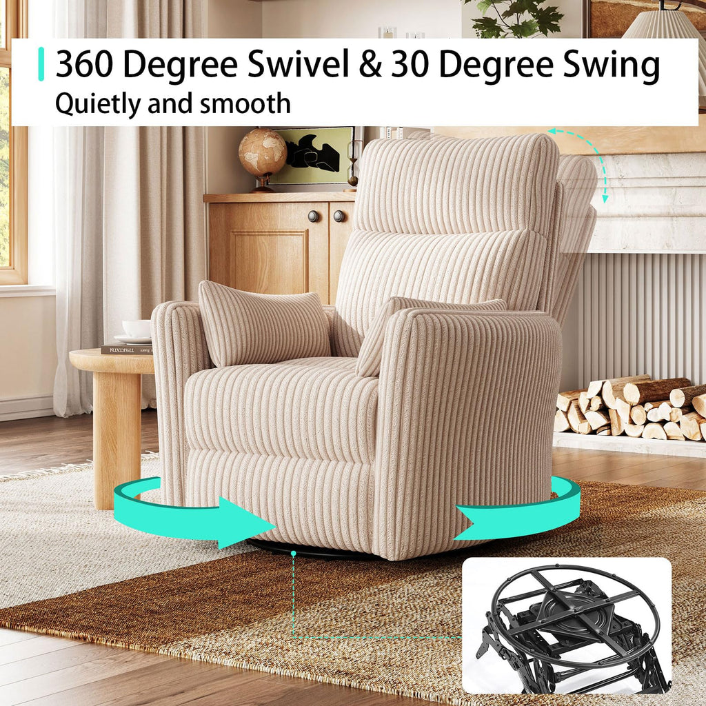 360 Swivel Recliner Chair with 2 Pillows Beige Corduroy G55016