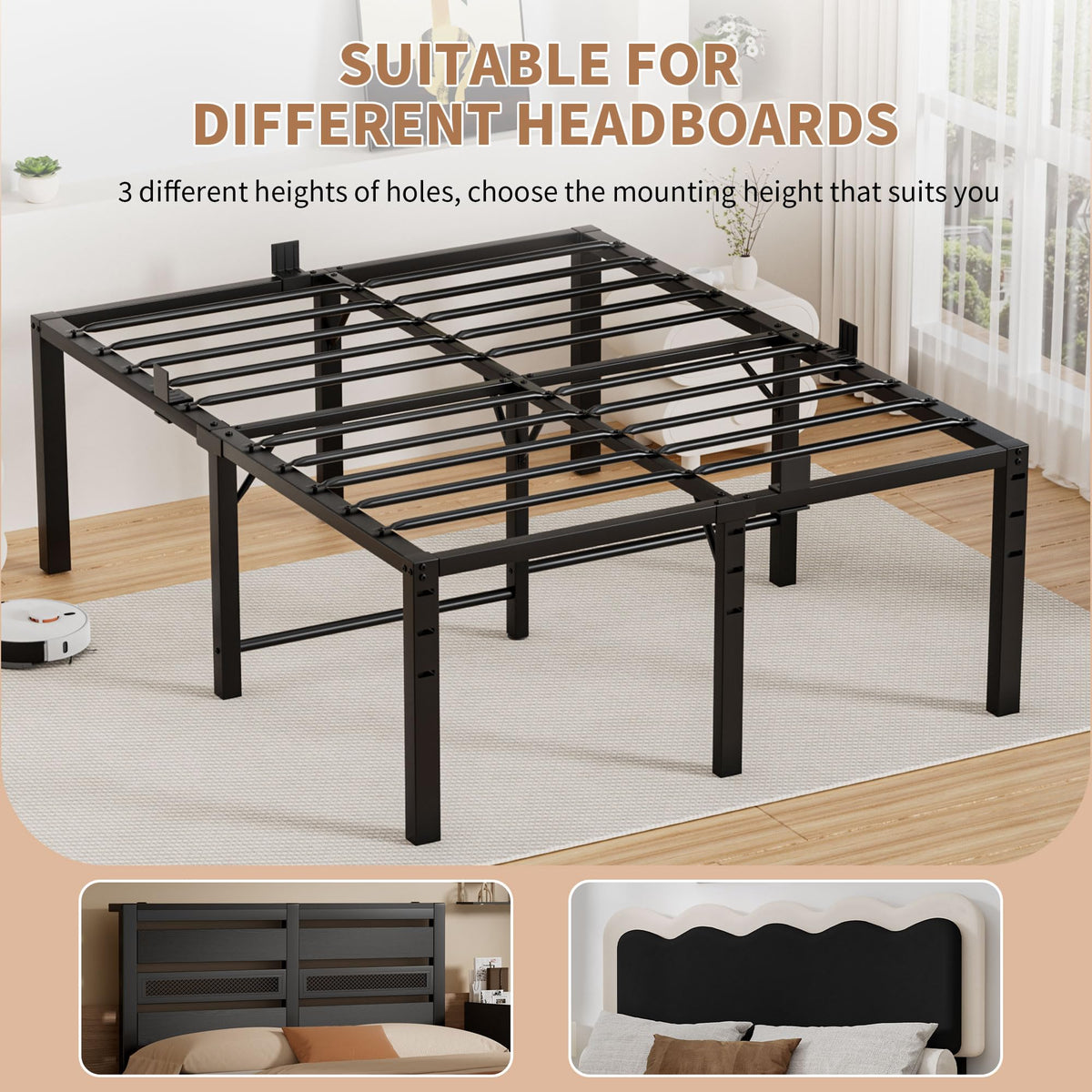 18 Inch Queen Size Black Metal Platform Bed Frame F864479