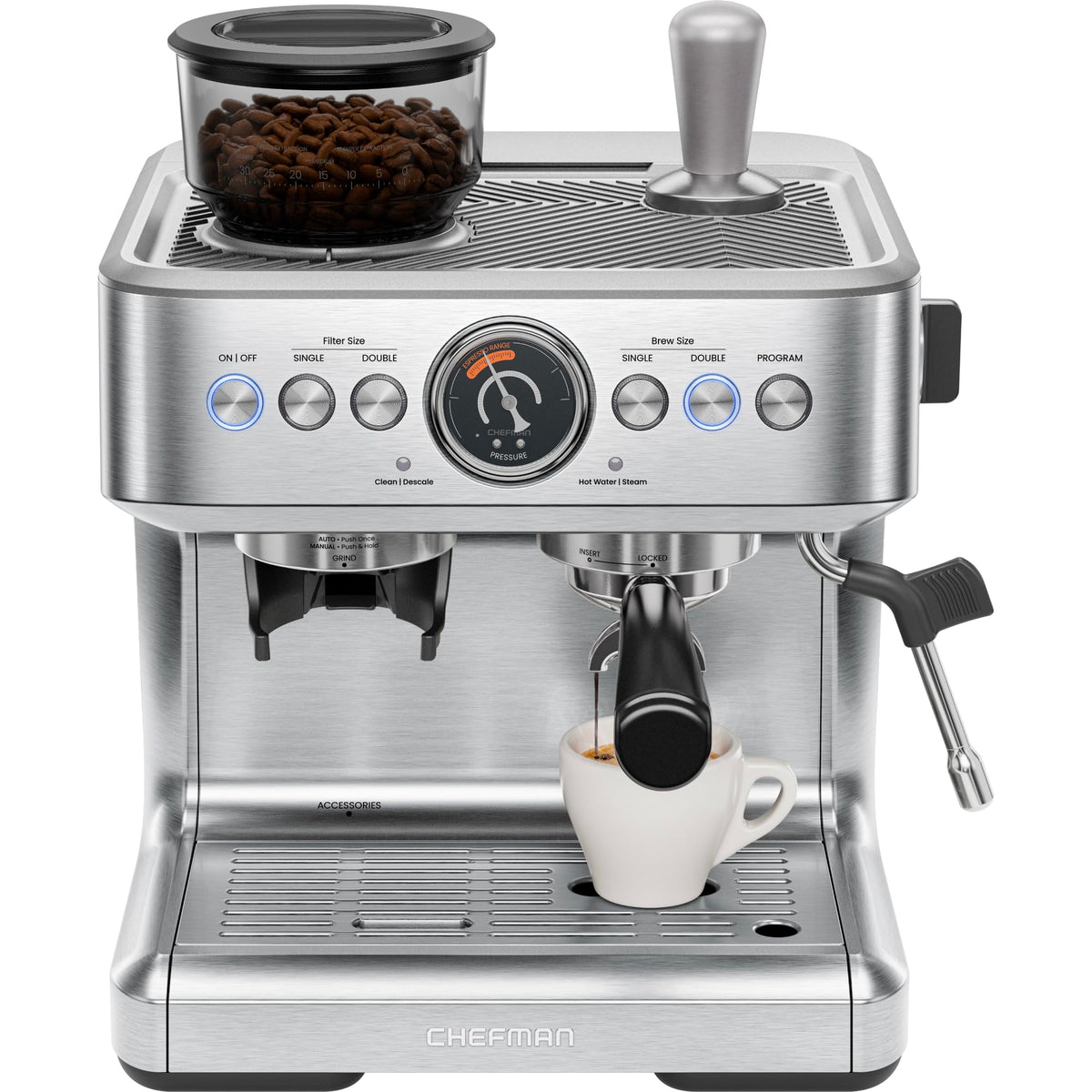 15 Bar Espresso Machine with Milk Frother and Coffee Grinder G7675