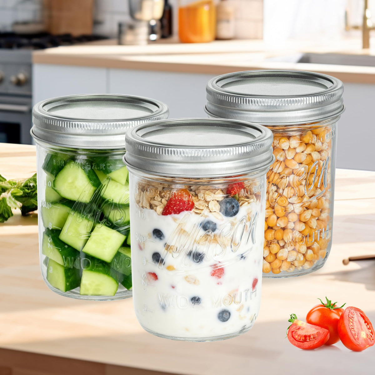 16 oz Wide Mouth Glass Mason Jars with Lids 8 Pack O1760