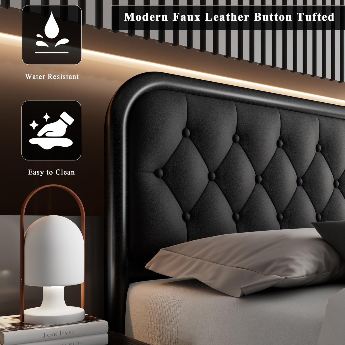Full Size Upholstered Platform Bed Frame with Faux Leather Headboard L160654
