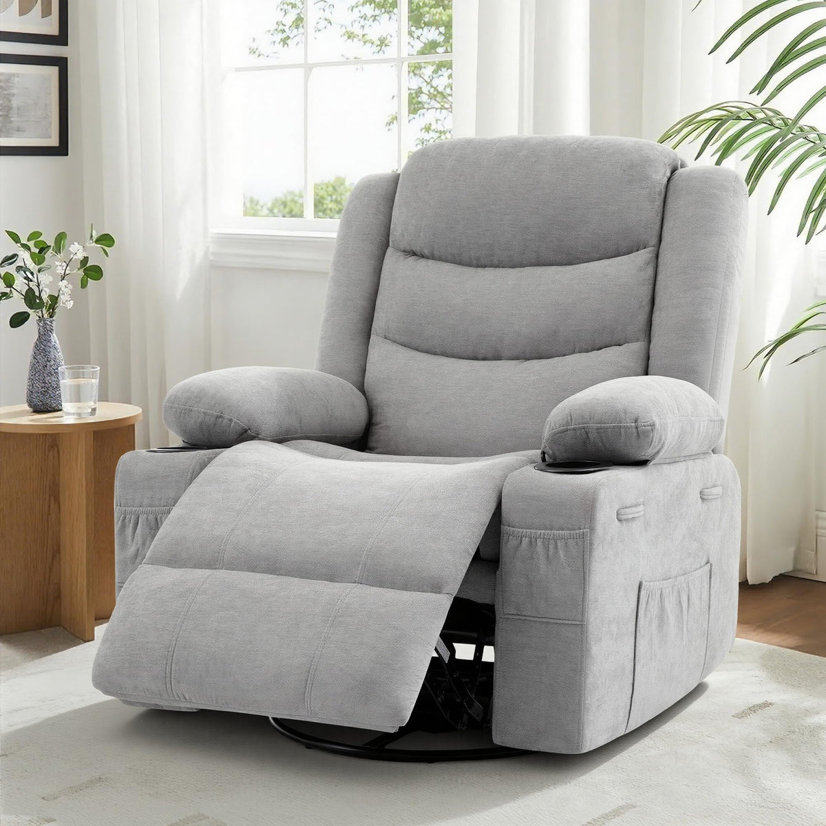 Grey Chenille Swivel Rocker Recliner Chair T774158