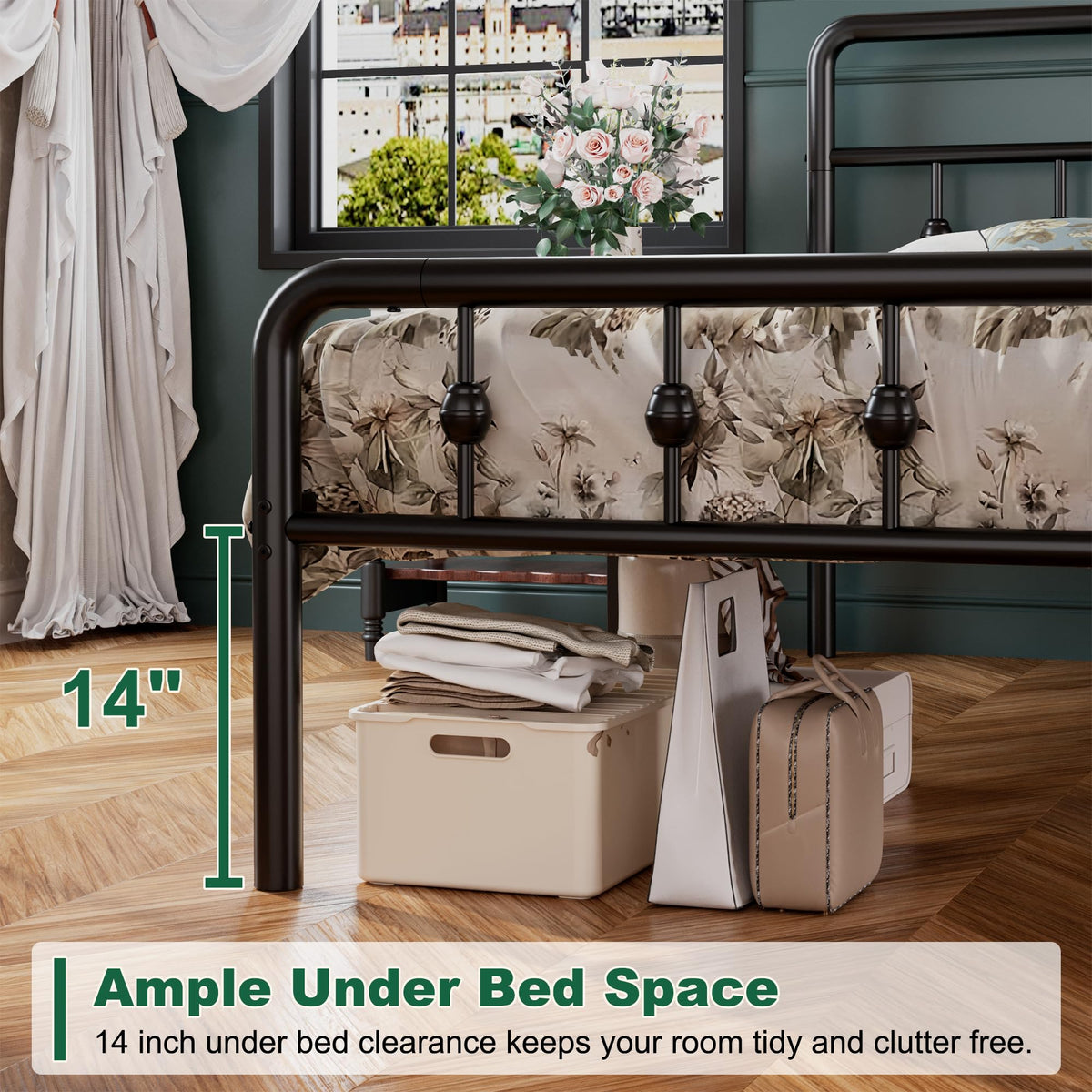 16 Inch Twin Metal Platform Bed with Headboard and Footboard T80257