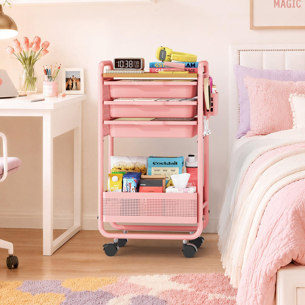 3 Tier Rolling Cart with Drawer W344