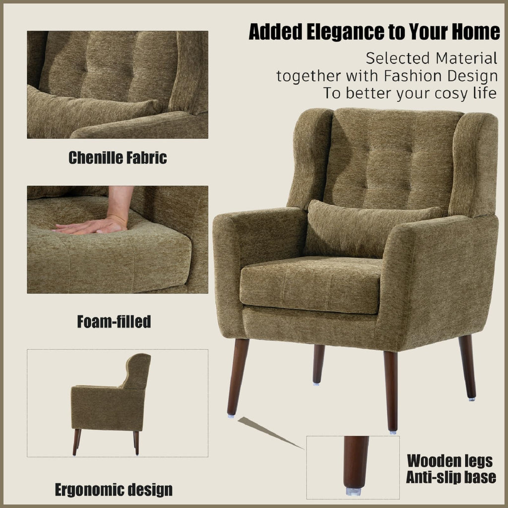Olive Green Chenille Upholstered Accent Chairs Set of 2 Q5897