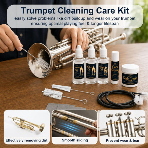 12 Pc Trumpet Cleaning Care Kit with Valve Oil, Grease, Brush P20975