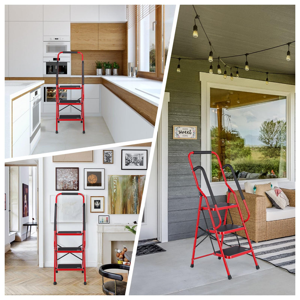 3 Step Folding Steel Step Ladder with Handrails N382368