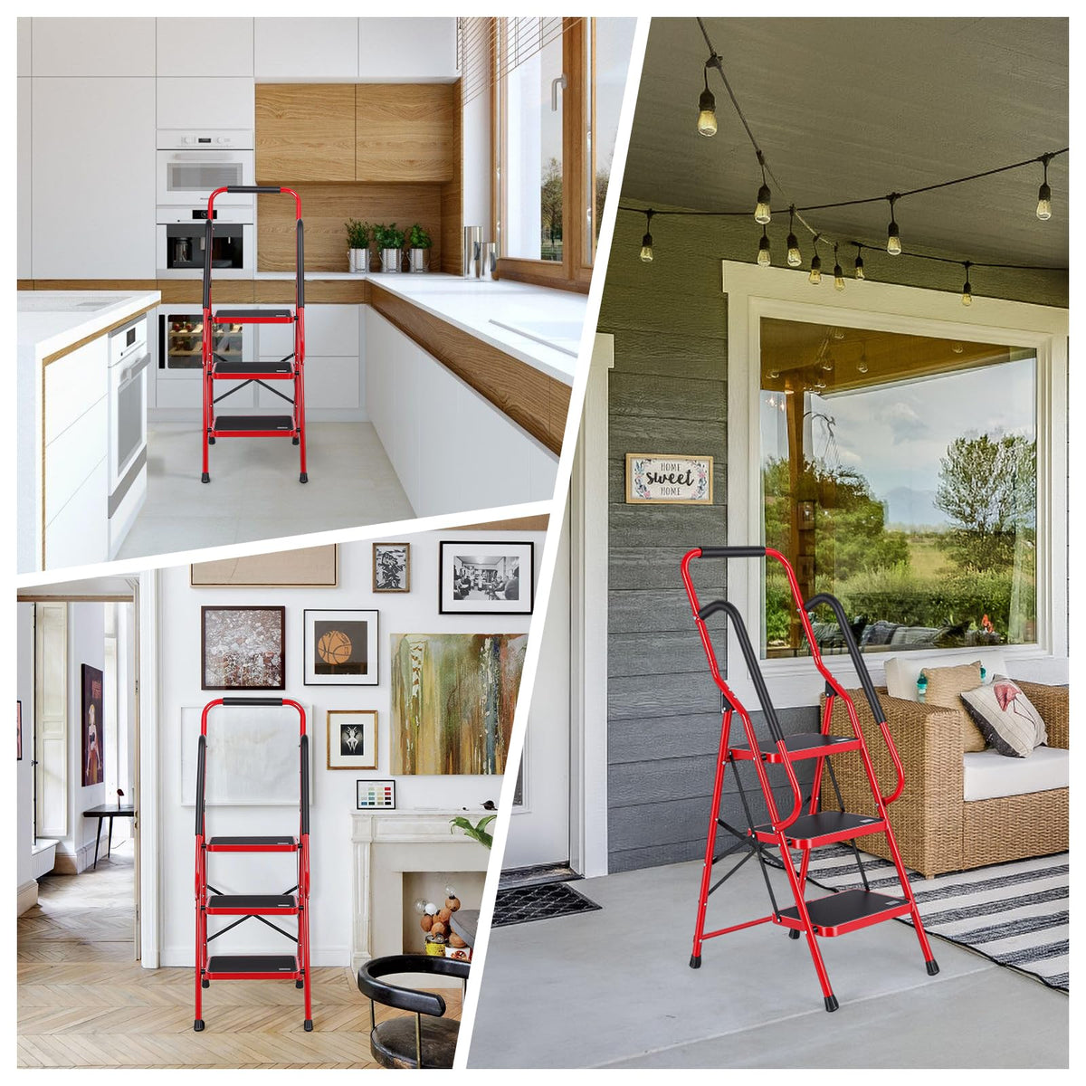 3 Step Folding Steel Step Ladder with Handrails N382368