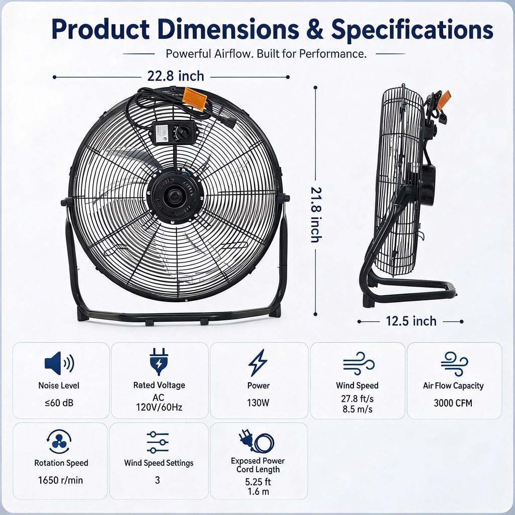 20 Inch High Velocity Floor Fan E99686