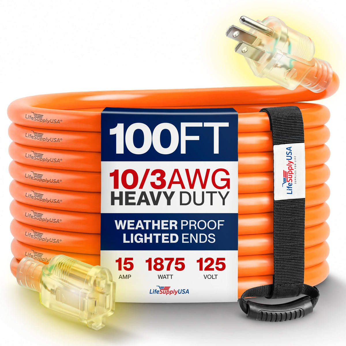 100ft 10/3 Gauge Heavy Duty Outdoor Extension Cord Orange D87405