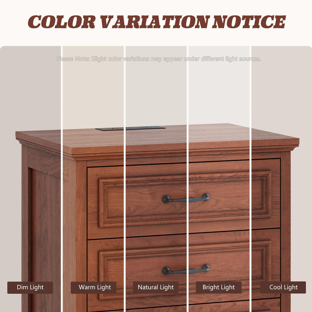 Cherry Brown 3 Drawer Nightstand with Charging Station M77266