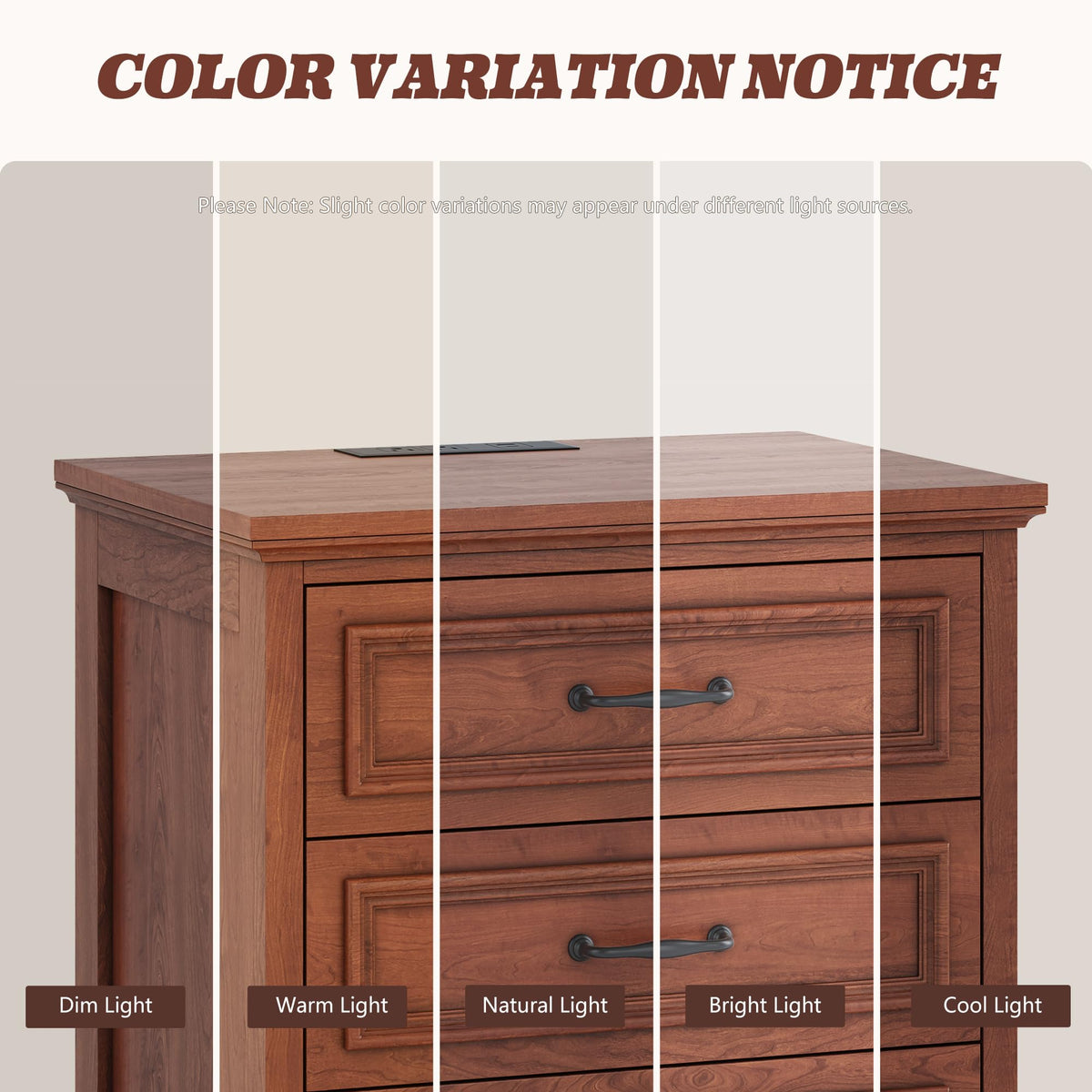 Cherry Brown 3 Drawer Nightstand with Charging Station M77266