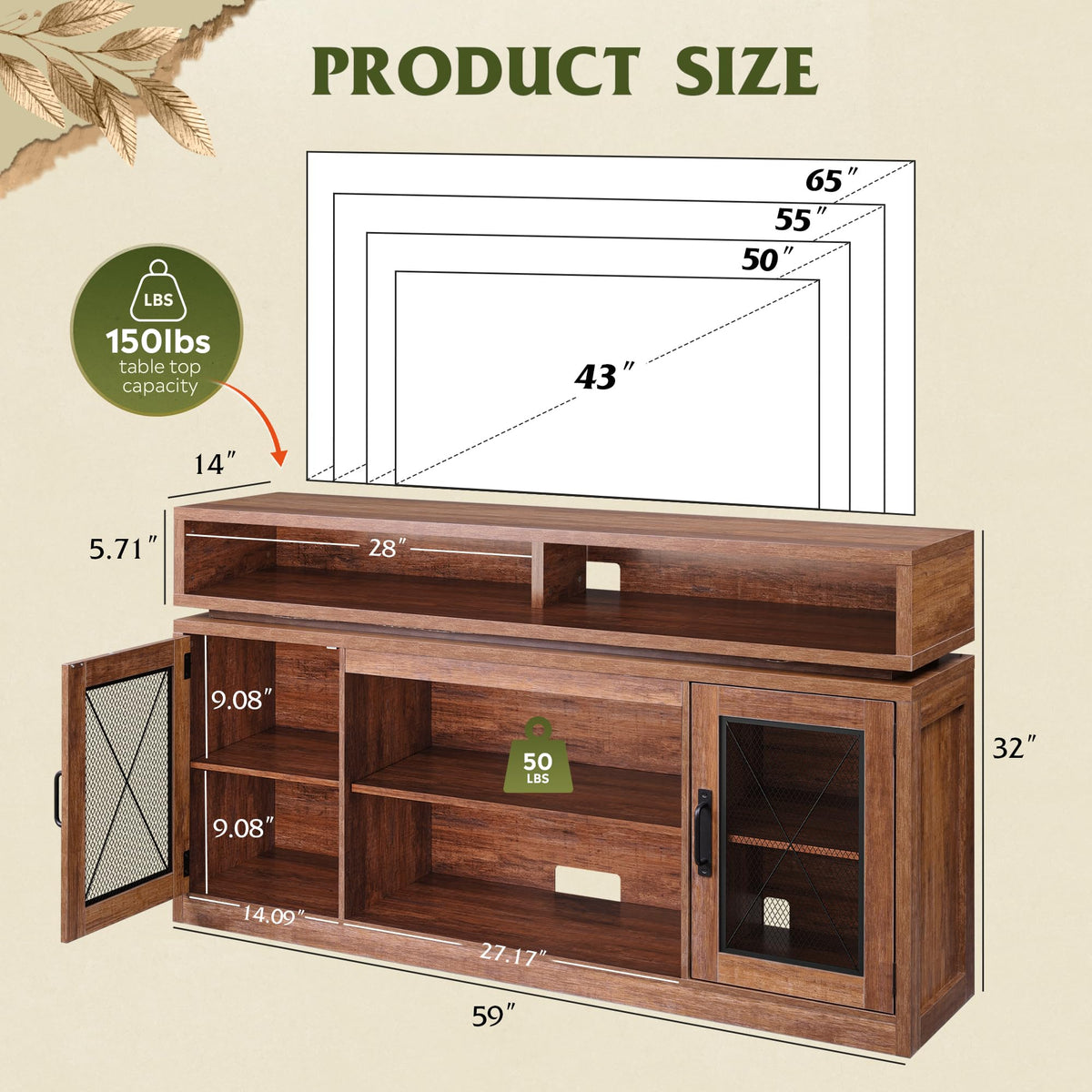Brown TV Stand with LED Z6367