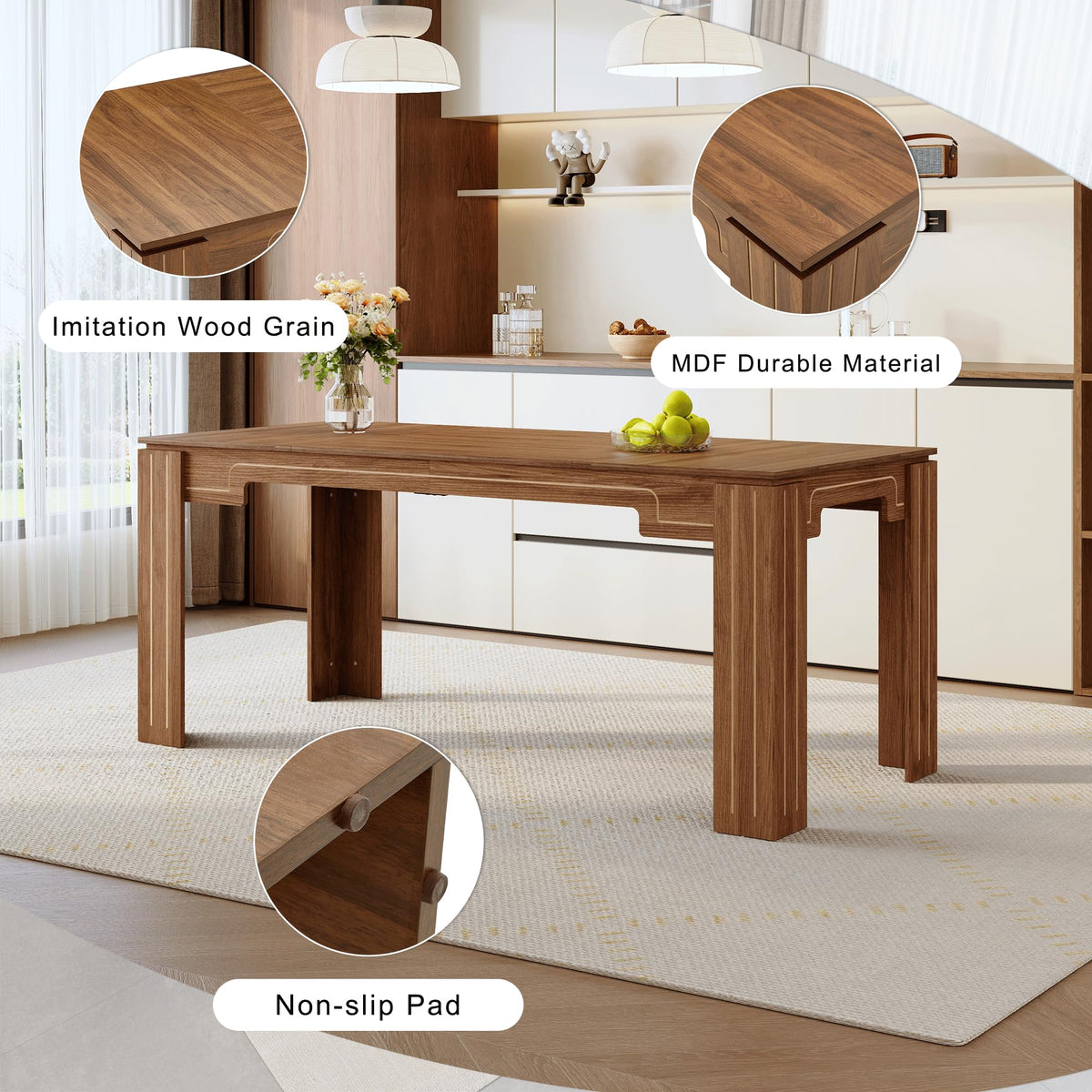 71" Farmhouse Dining Table Set for 8 with PU Leather Chairs Z86197
