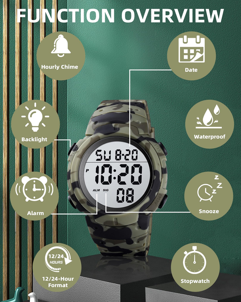 Digital Watch Mens Waterproof Sport Wristwatch B390643