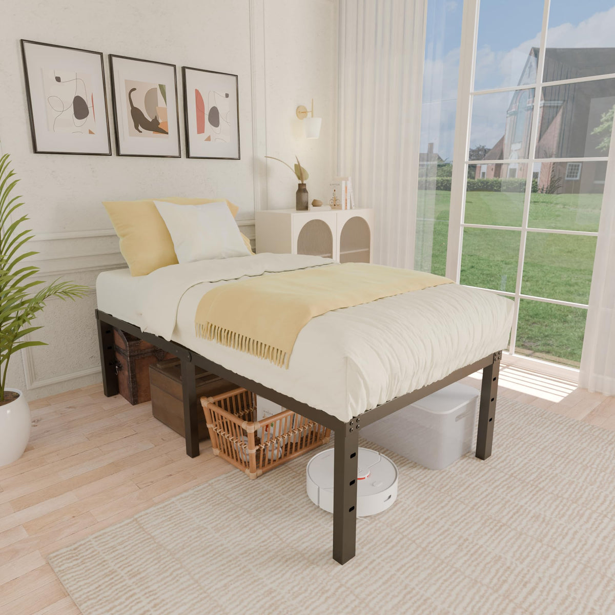 18 Inch Metal Twin Bed Frame Heavy Duty Noise Free S476