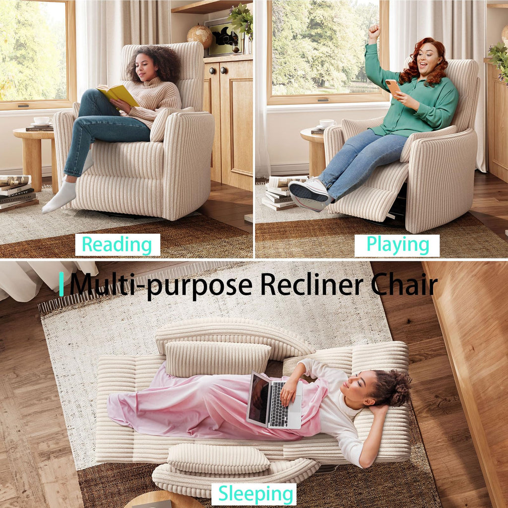 360 Swivel Recliner Chair with 2 Pillows Beige Corduroy G55016
