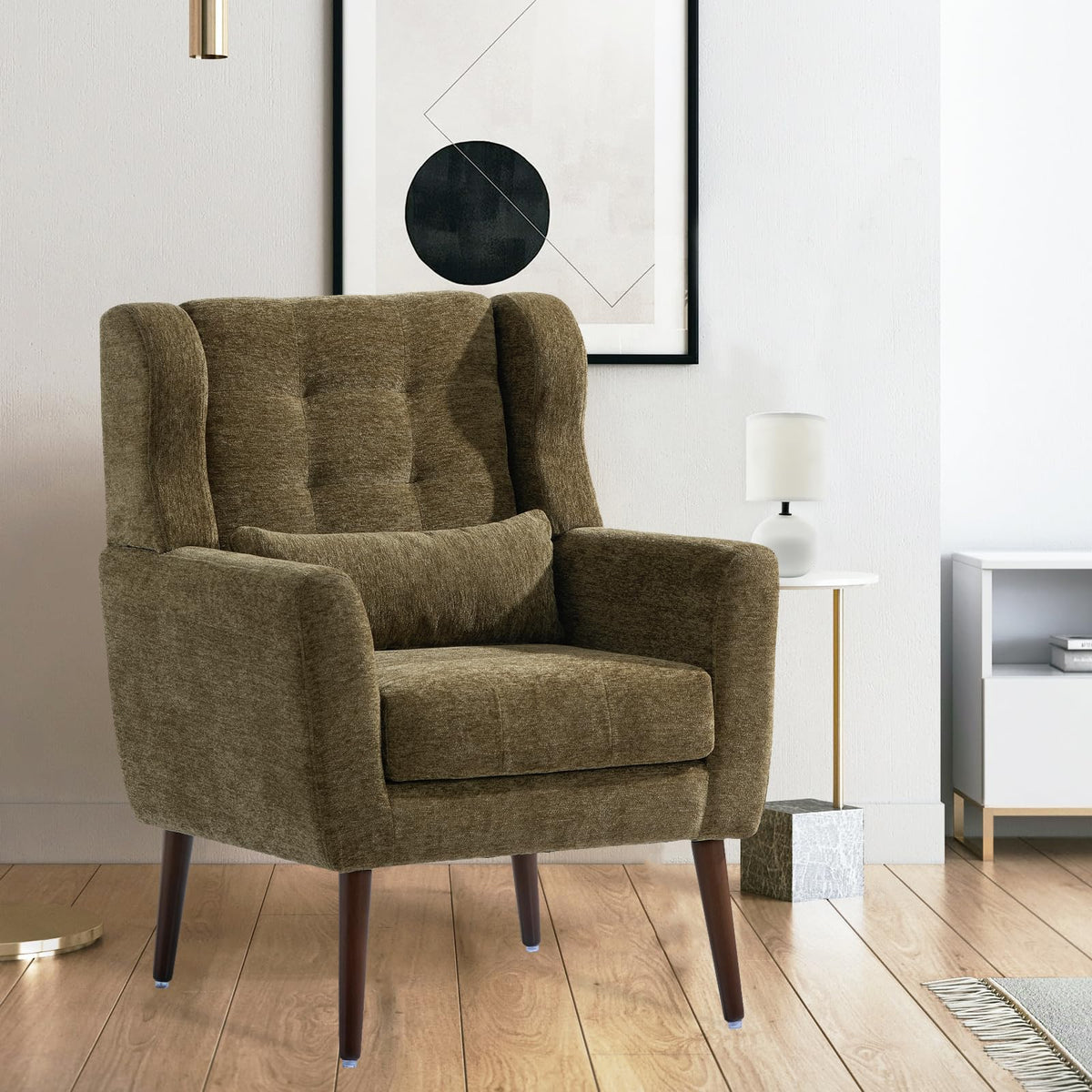 Olive Green Chenille Upholstered Accent Chairs Set of 2 Q5897