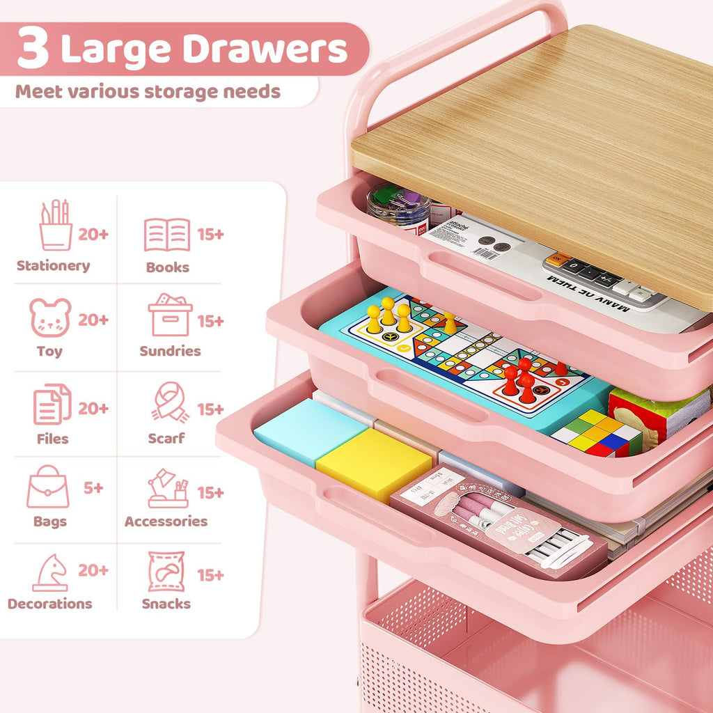 3 Tier Rolling Cart with Drawer W344