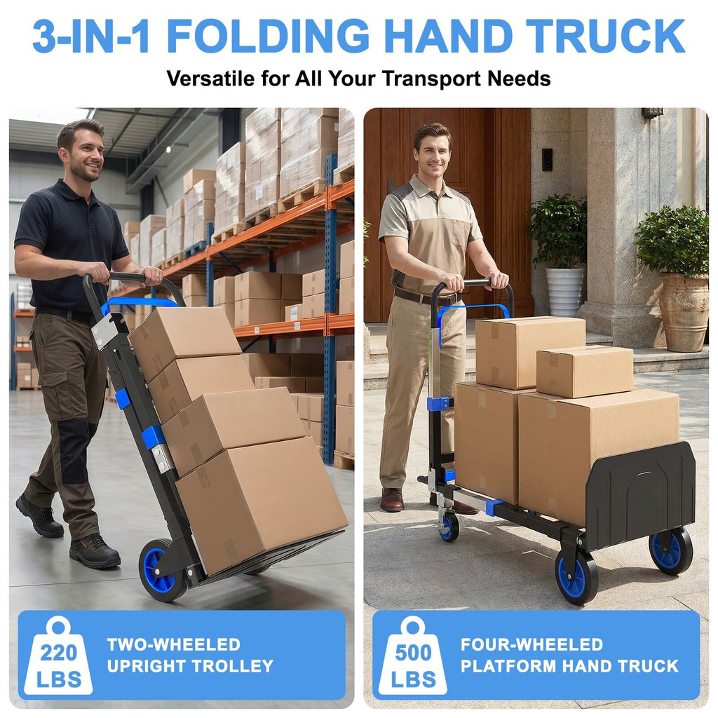3-in-1 Folding Heavy Duty Hand Truck Dolly Cart Trolley with Wheels (Blue) Z7035