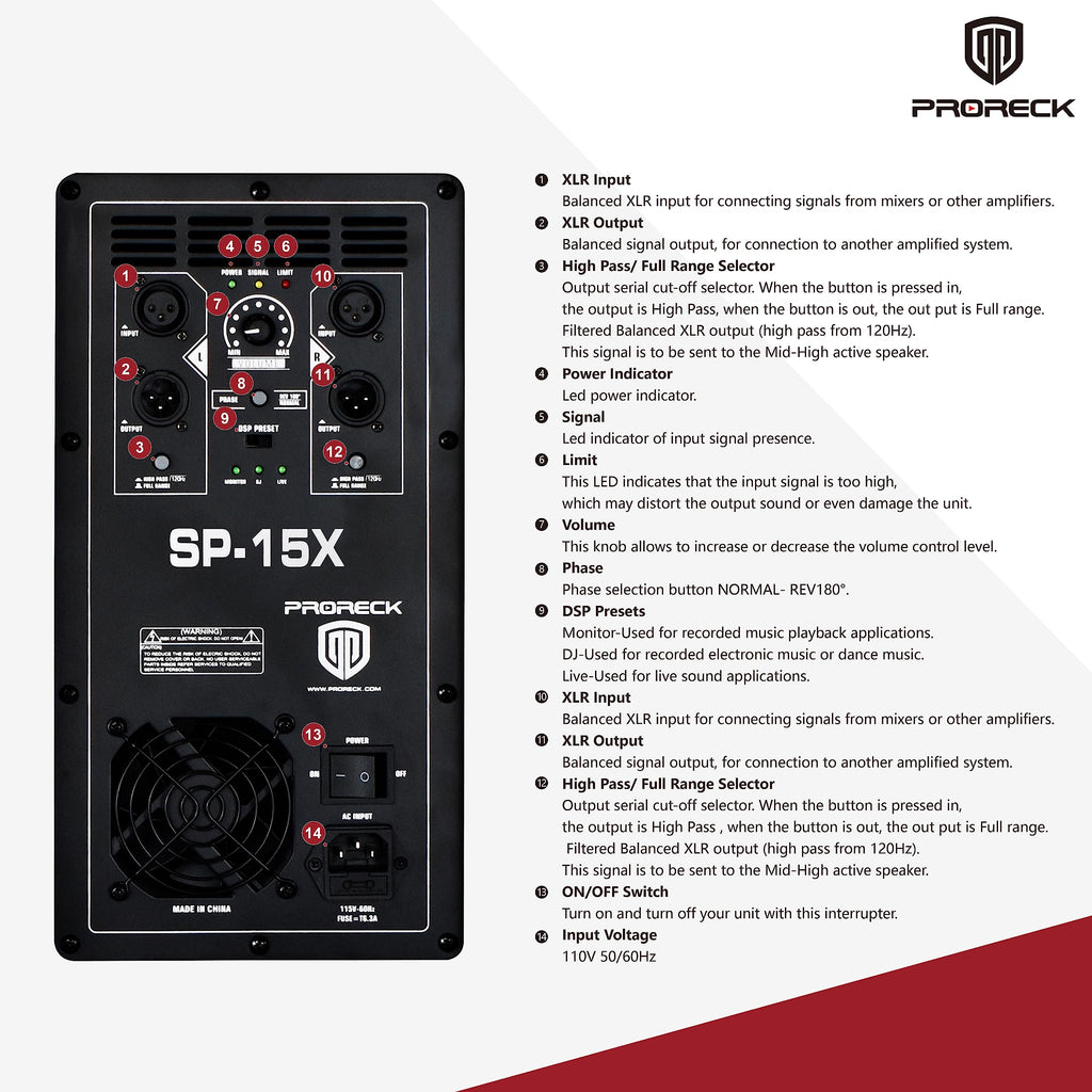 Powered 15 inch PA DJ Subwoofer with Class-D Amplifier, Black V769527