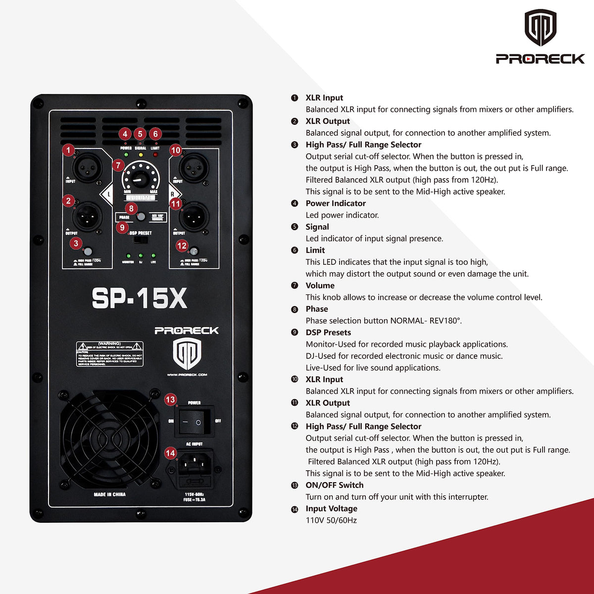 Powered 15 inch PA DJ Subwoofer with Class-D Amplifier, Black V769527