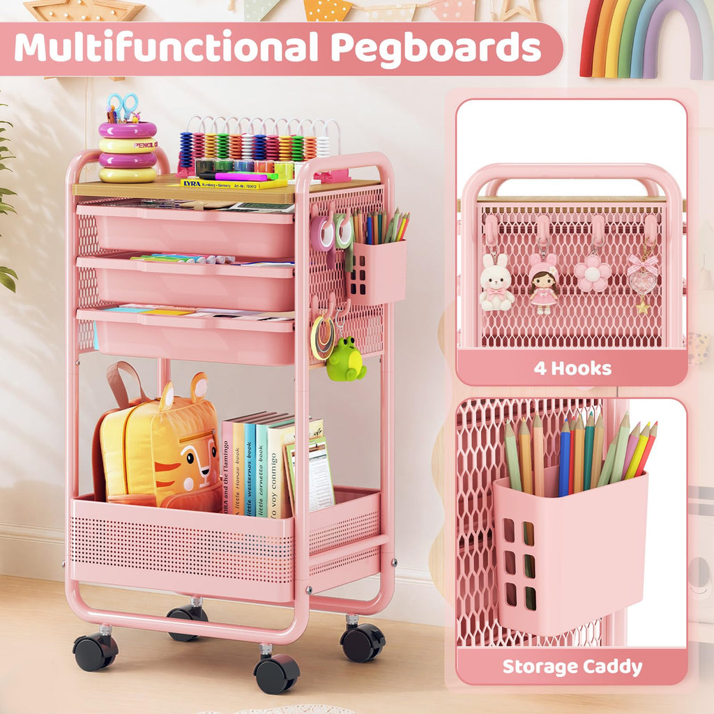 3 Tier Rolling Cart with Drawer W344