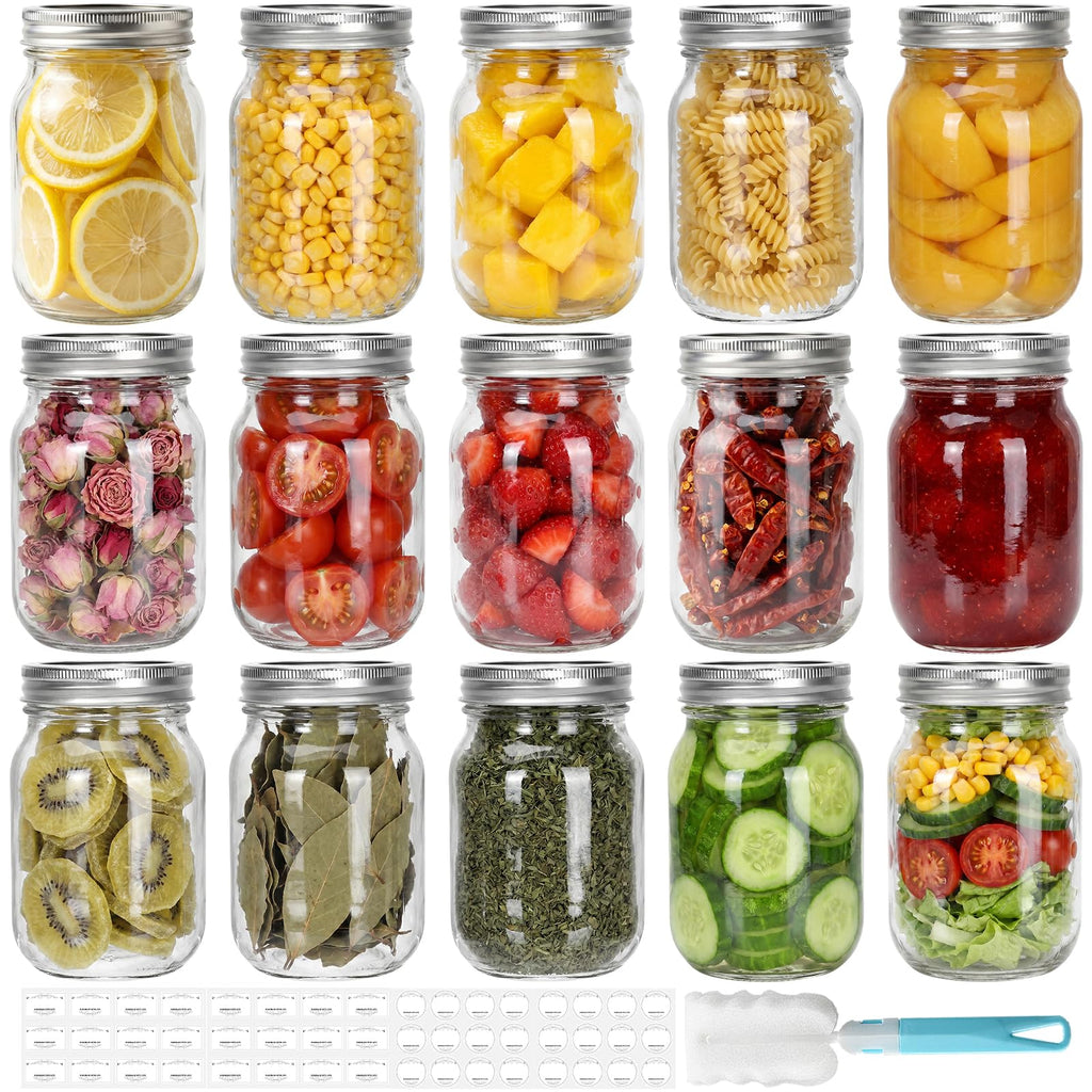 16 oz Clear Glass Mason Jars with Lids, 15 Pack K72988