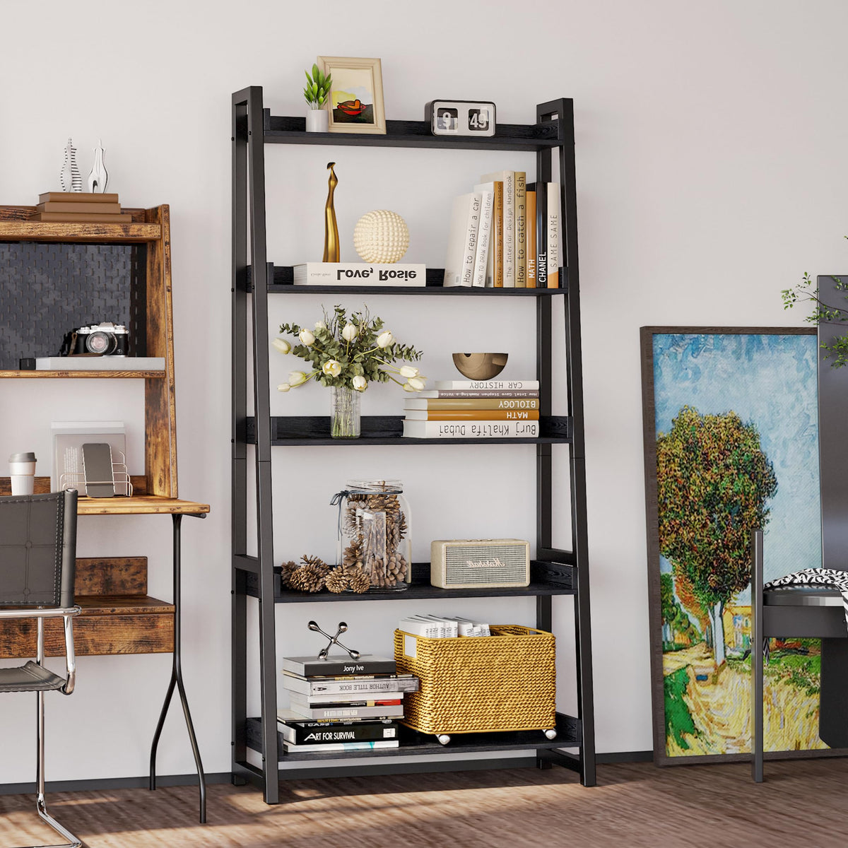 5-Tier Industrial Ladder Shelf Bookcase U680